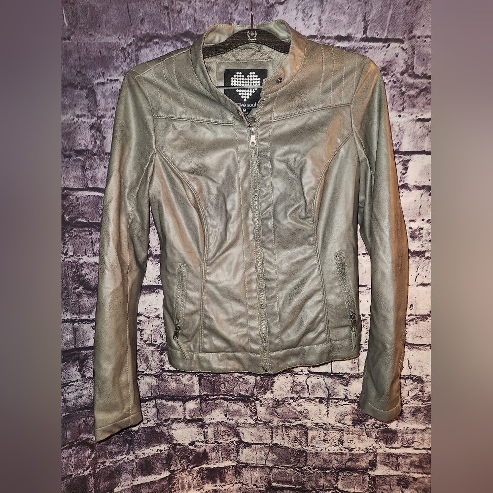 Brave Soul Grey Faux Laether Jacket sz Medium